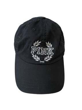 Victoria's Secret PINK Black Cotton Baseball Cap Hat with White Crest Logo